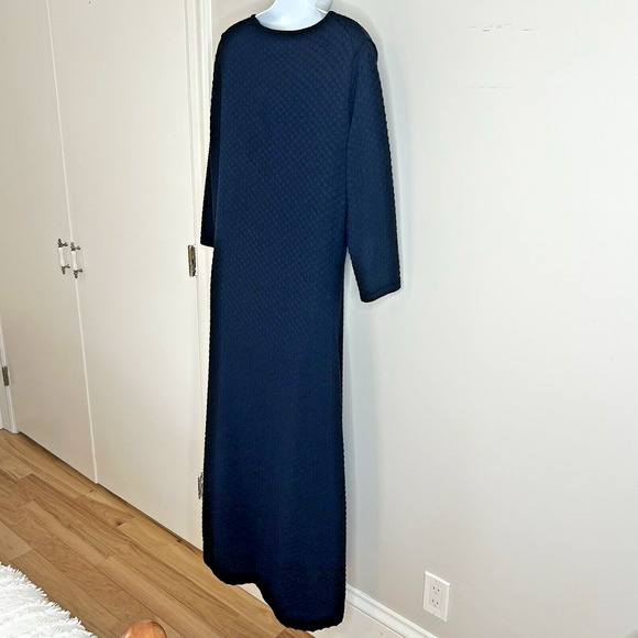 molli Wool Tailored Knit Dress L Dark Navy Midi Maxi 3/4 Sleeve Designer France - Picture 3 of 11